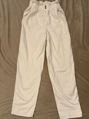 H&M High-Waisted Cream Cotton PaperBag Waist Bottoms Womens Size 2